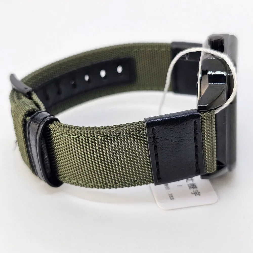 Men's‎ Watch 42MM Case Black Dial Date Indicator Army Green Black Canvas Bands