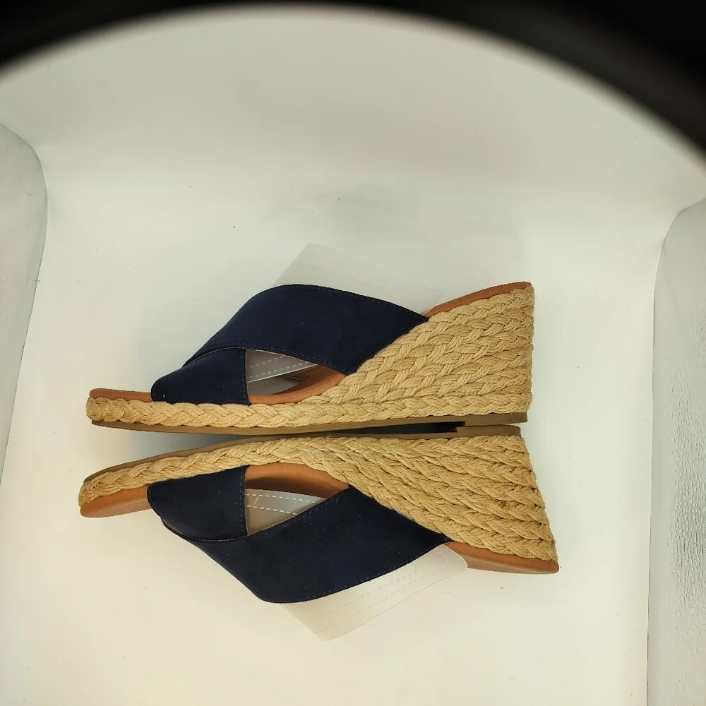 Tommy Bahama‎ Stacey Navy Espadrille Wedge Sandals Cross Strap Womens Sz 8.5