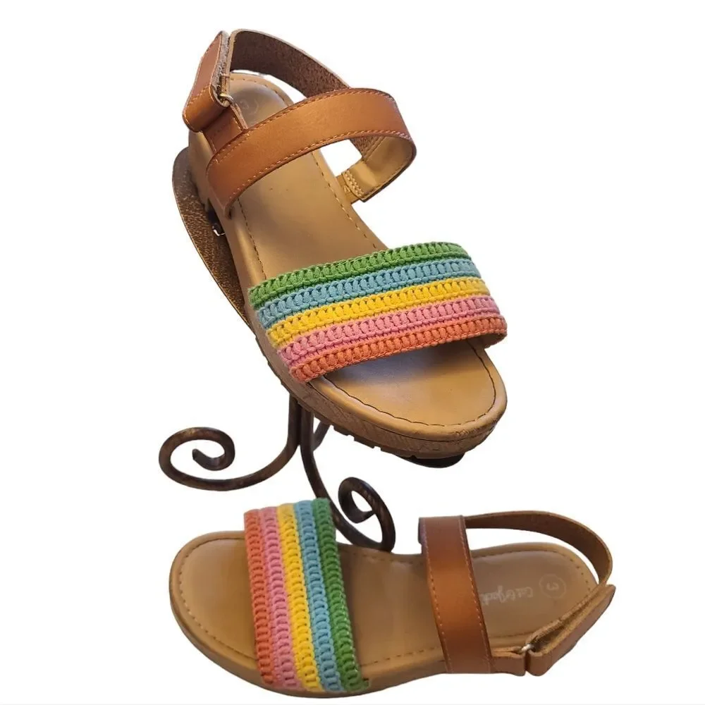 CAT & JACK Sandals Crocheted Rainbow Leather Ankle Straps Kids sz 3‎