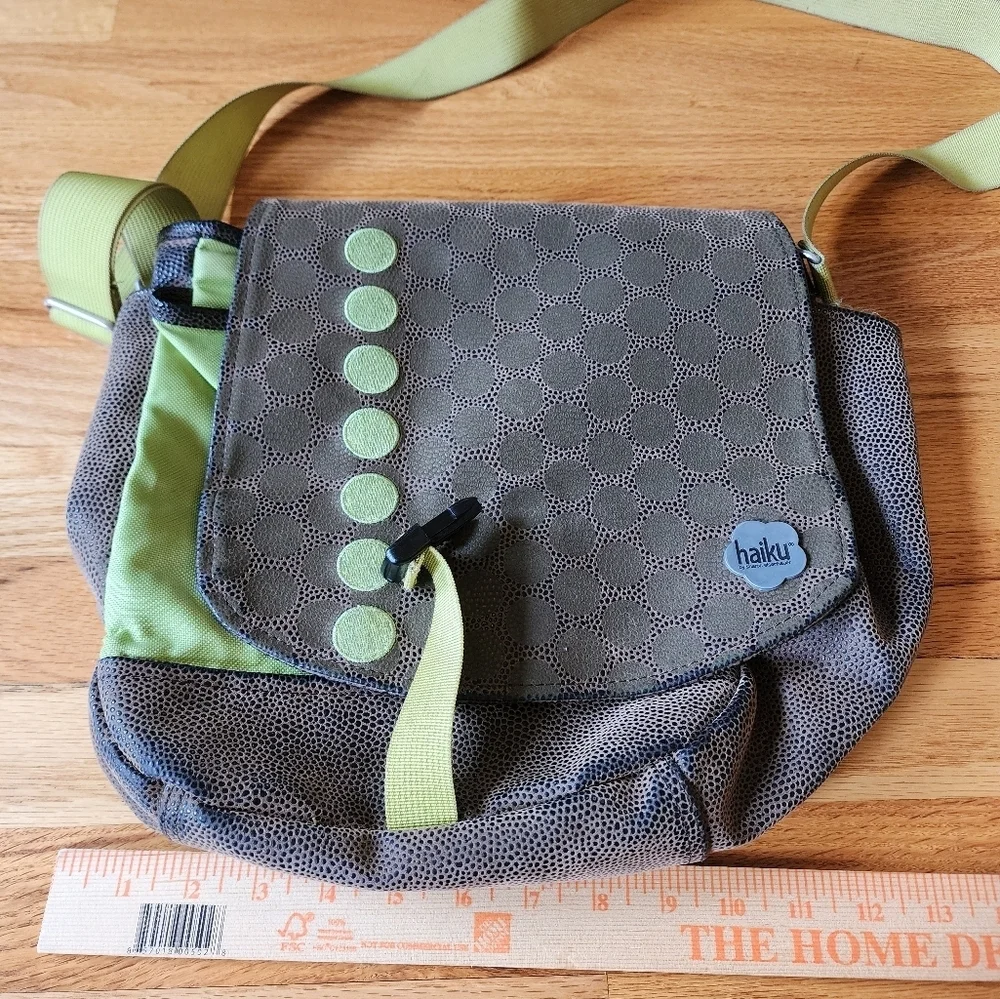 Haiku Messenger Bag Crossbody Brown Leather Lime Interior Ecofriendly Office