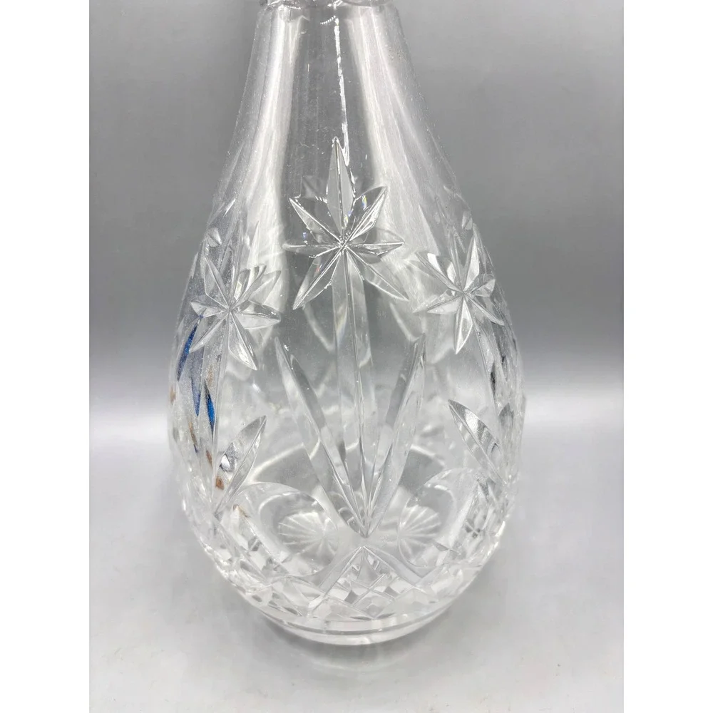 Vintage Cut Glass Decanter Starburst Diamond Pattern Clear Crystal Barware 12.5