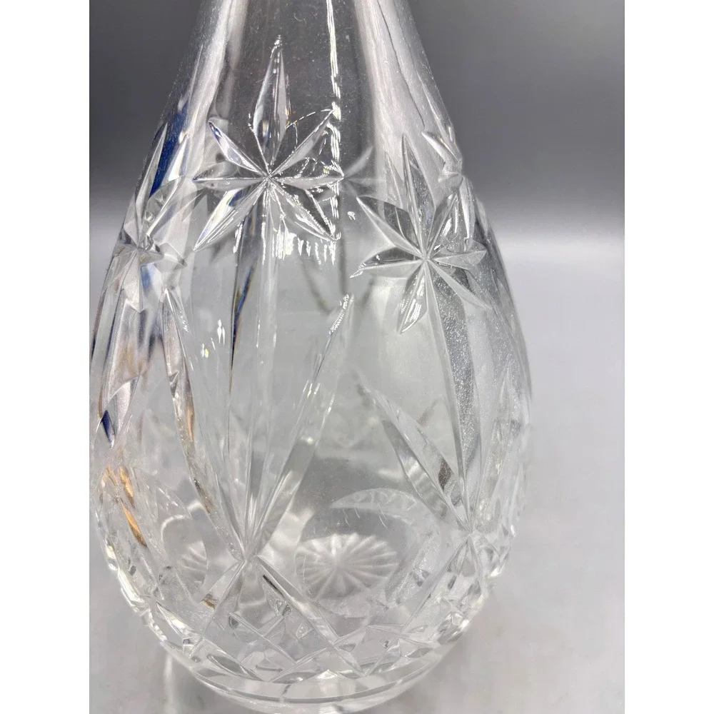 Vintage Cut Glass Decanter Starburst Diamond Pattern Clear Crystal Barware 12.5