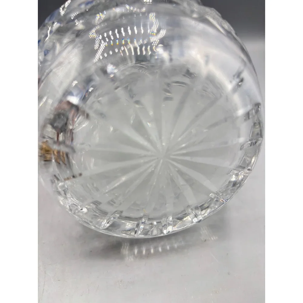 Vintage Cut Glass Decanter Starburst Diamond Pattern Clear Crystal Barware 12.5
