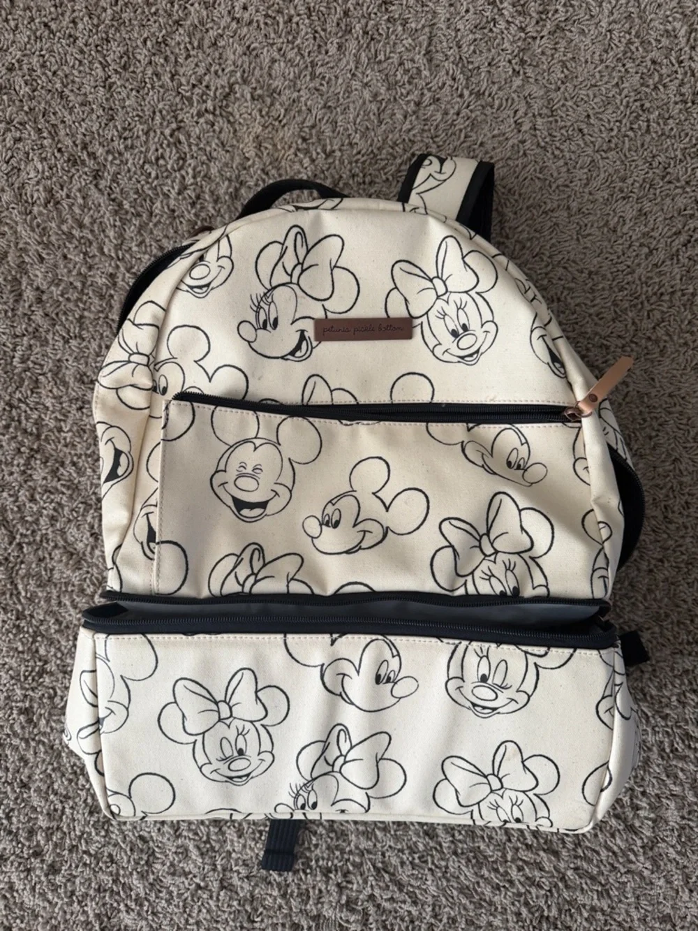 Petunia Pickle Bottom Cream and Black Disney Pattern Backpack