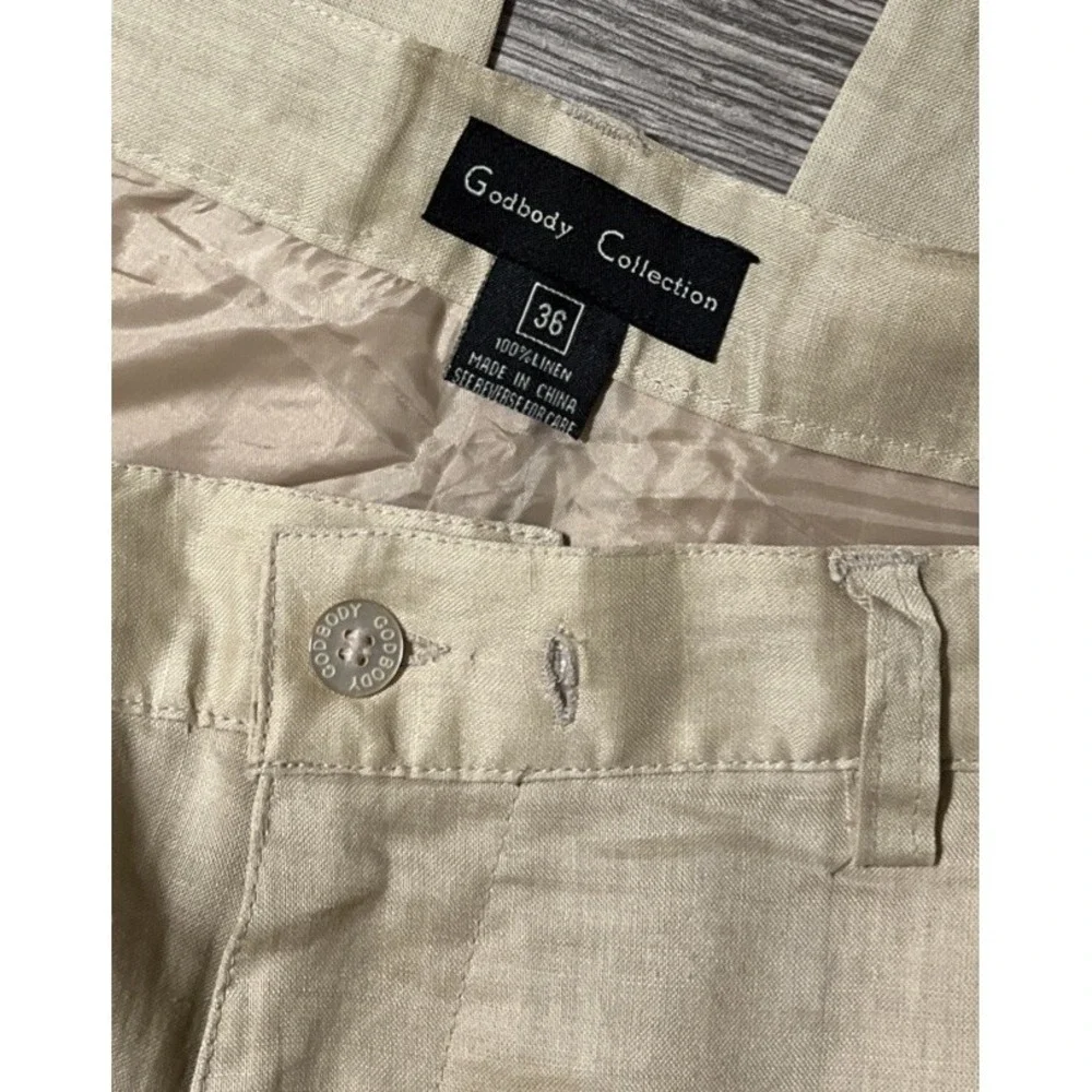 Godbody Collection Men's 100% Linen Straight Leg Pants in Beige Size 36x29