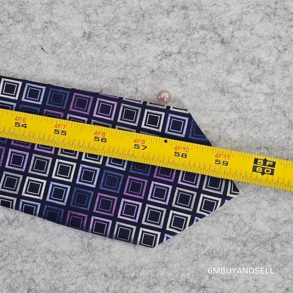 Michael Kors Mens‎ Silk Tie Navy Blue Purple Geometric Square Pattern RN 121148