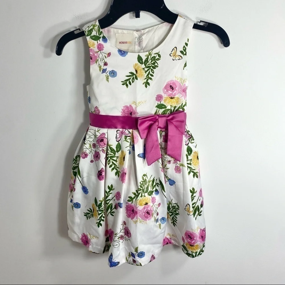 Wonder Kids Floral Dress Sz 3T Easter White Pink Blue Yellow