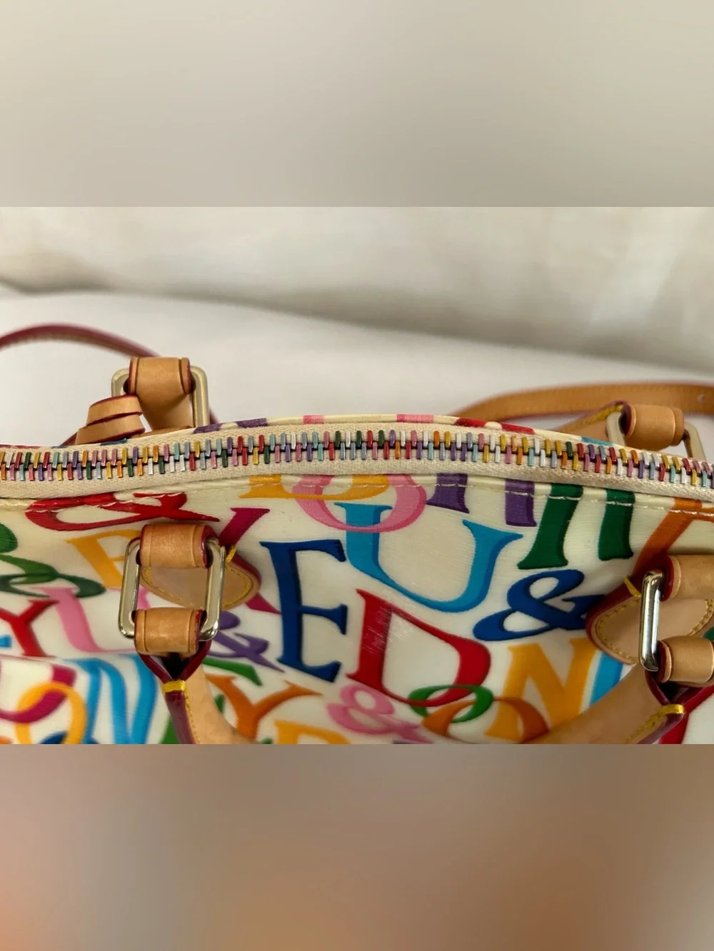 Dooney & Burke Vintage Y2K Multicolor Letter Logo Rainbow Graffica Print Satchel
