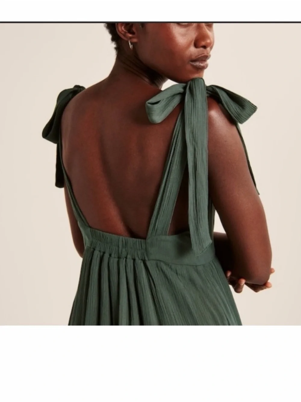 Abercrombie & Fitch Olive Green Tie-Shoulder V-Neck Maxi Dress