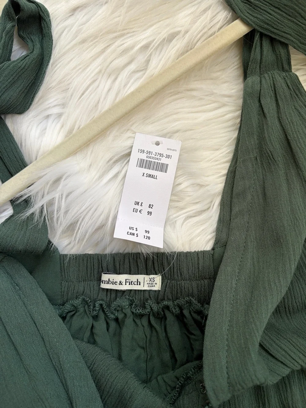 Abercrombie & Fitch Olive Green Tie-Shoulder V-Neck Maxi Dress