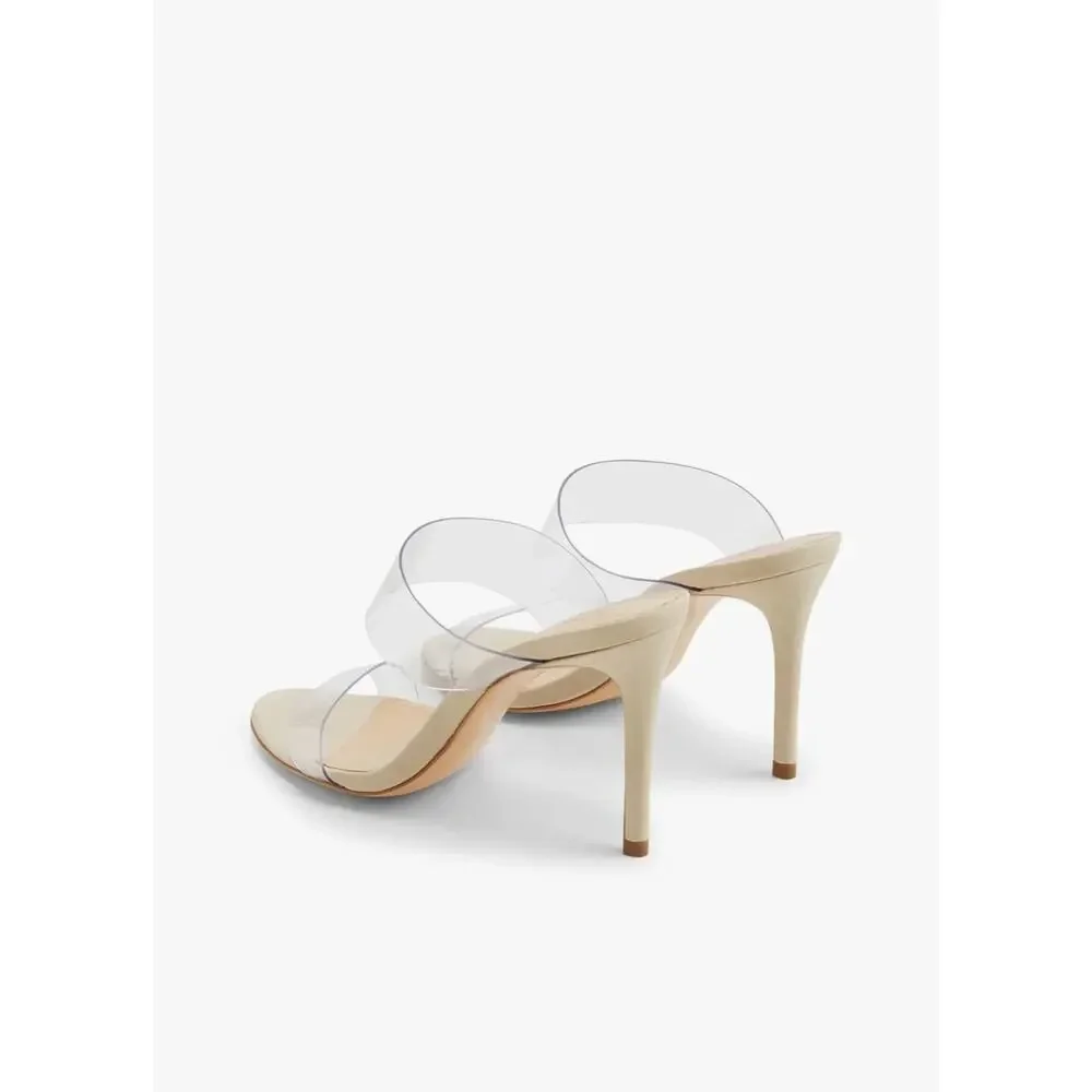 Schutz Nude Ariella Suede Sandal Heels in Oyster Size 7.5