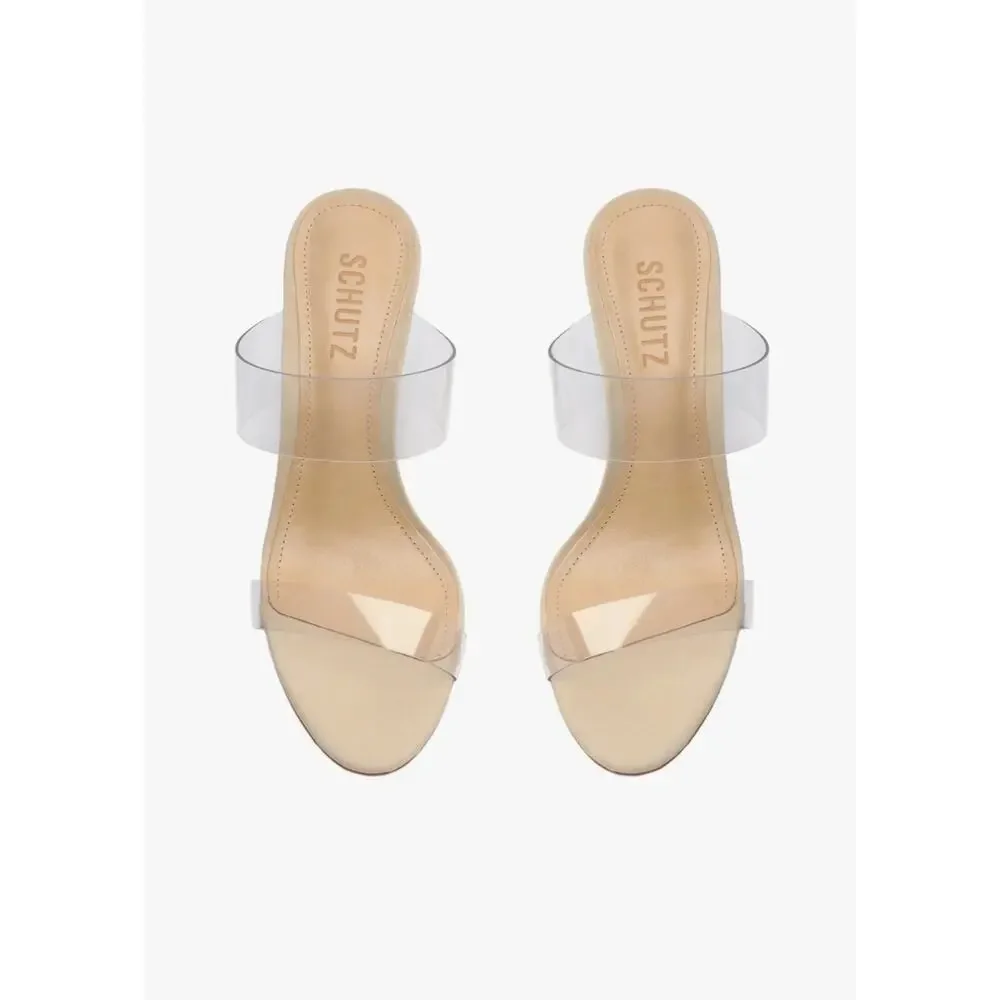 Schutz Nude Ariella Suede Sandal Heels in Oyster Size 7.5