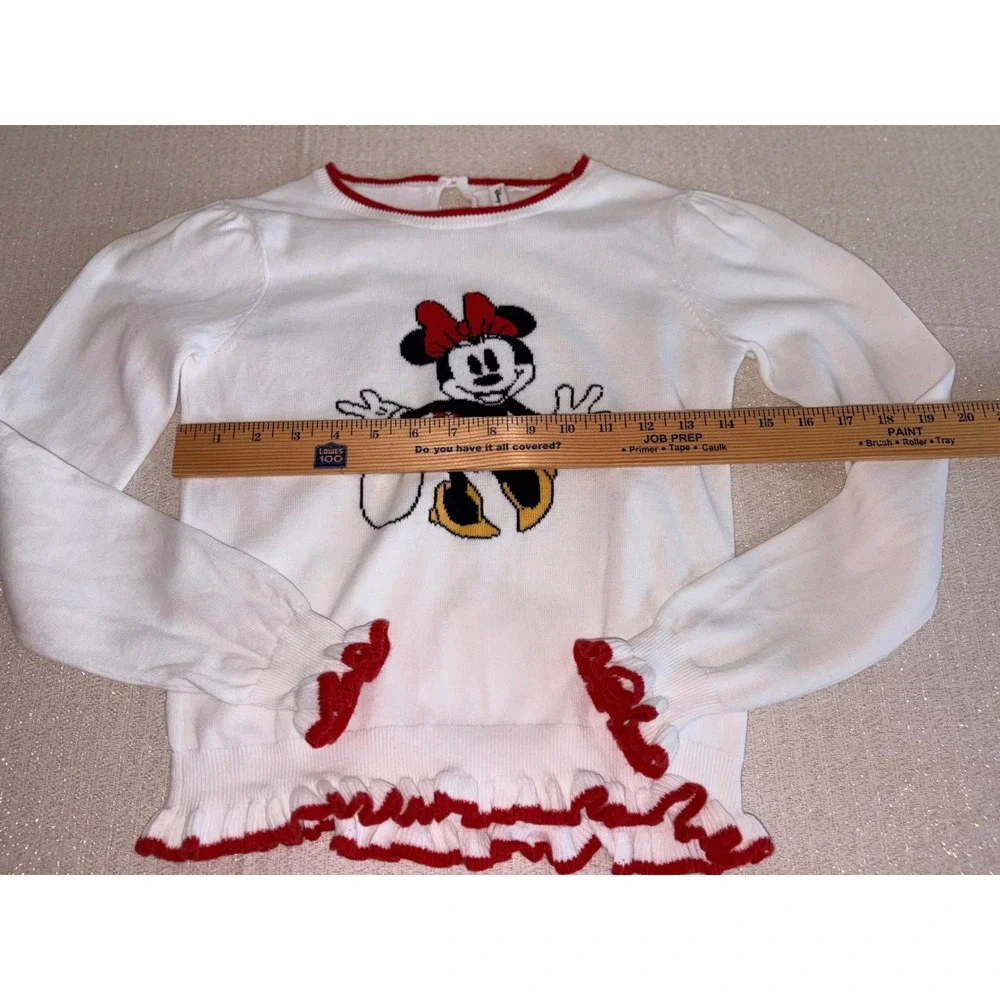Disney x Janie and Jack Minnie Mouse Sweater age 12 White Excellent Ruffle Trim
