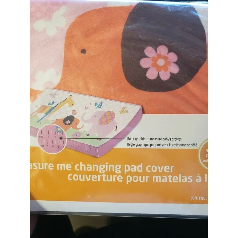 Baby's Journey Measure Me Changing Pad Cover Pink Elephant Ruler Growth