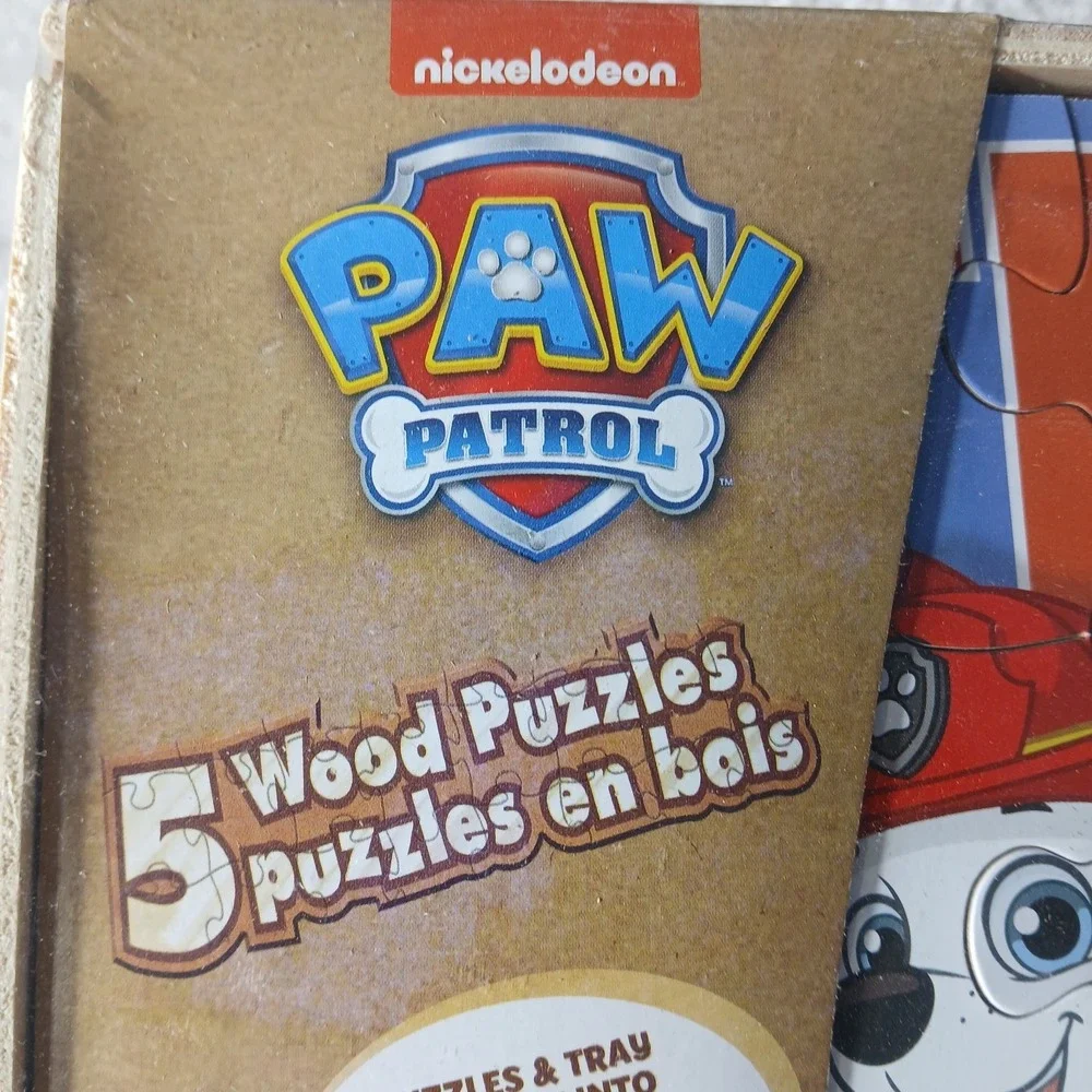 Paw Patrol Set of 5 Wood Puzzles in Wooden Storage Box Ages 3+ New