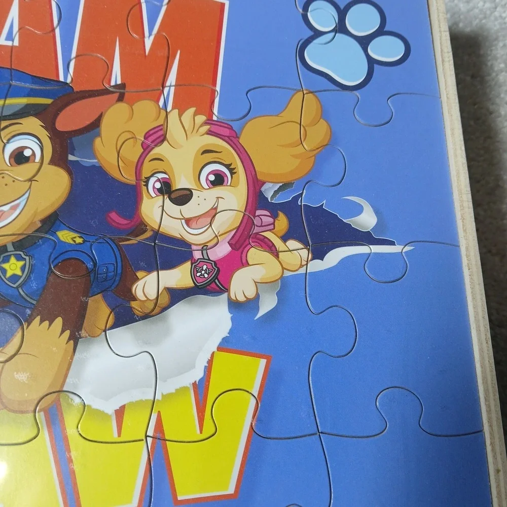 Paw Patrol Set of 5 Wood Puzzles in Wooden Storage Box Ages 3+ New