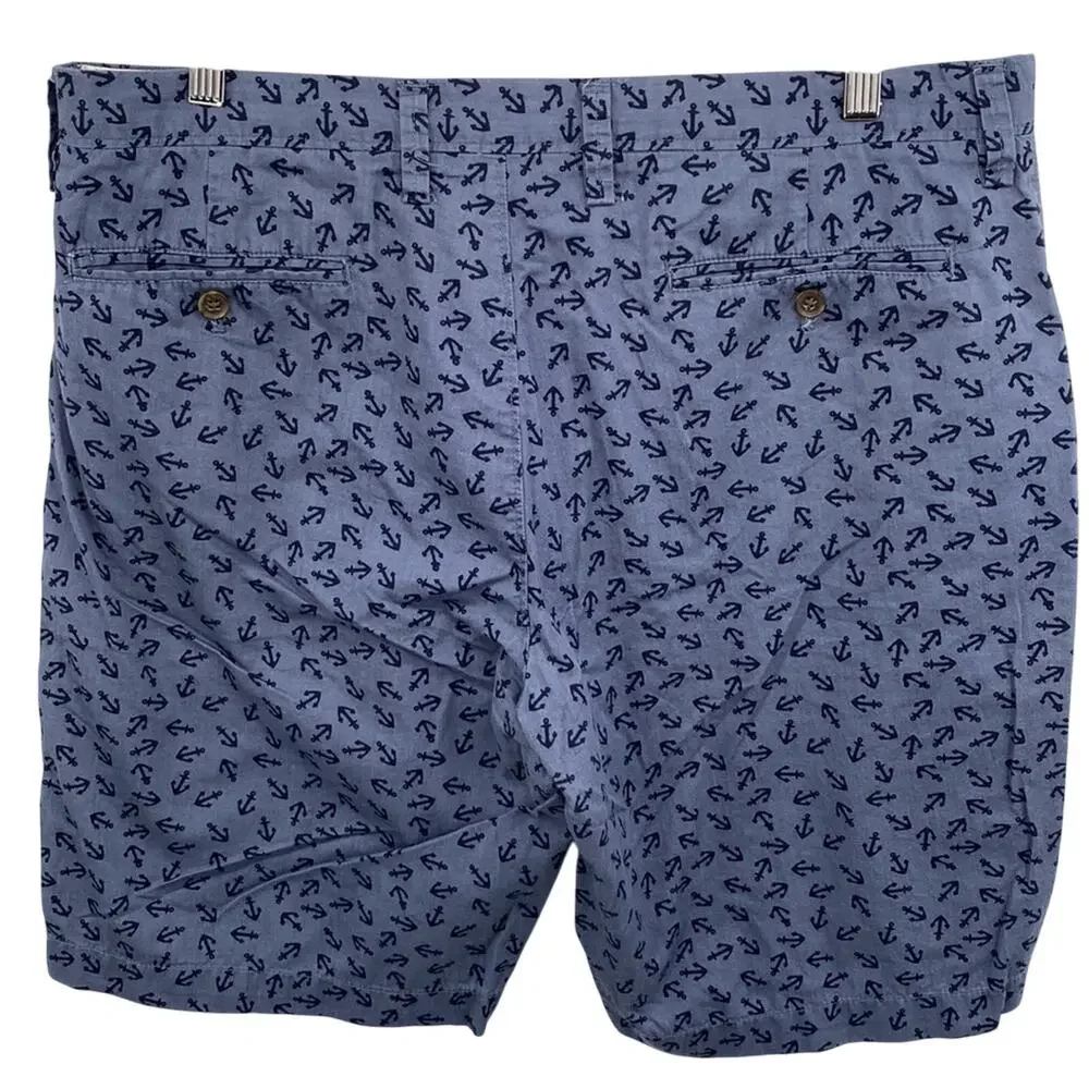 J CREW Blue Anchors Print Cotton Shorts Size 36 Inseam 10