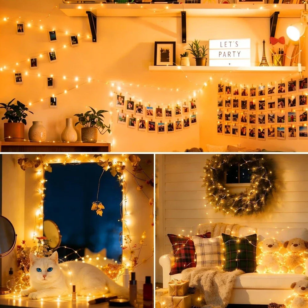 Warm White LED Fairy String Lights USB Powered with Remote 8 Modes Dimmable