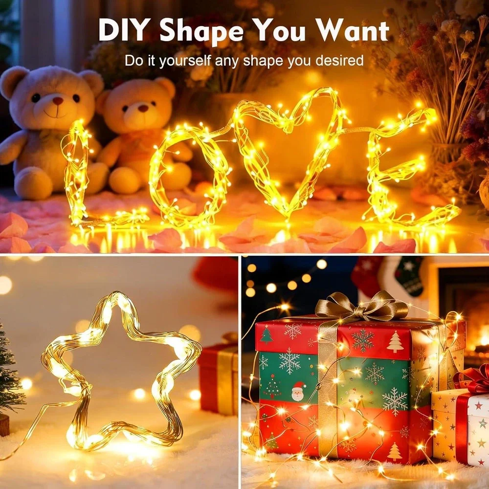 Warm White LED Fairy String Lights USB Powered with Remote 8 Modes Dimmable