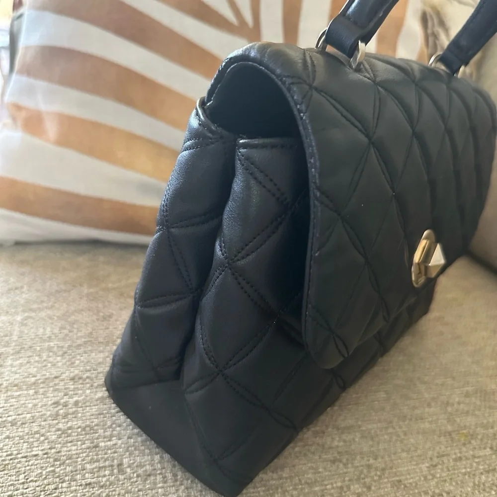 Kate Spade Diamond Black Quilted Top Handle Satchel - Crossbody & Pearl Charm