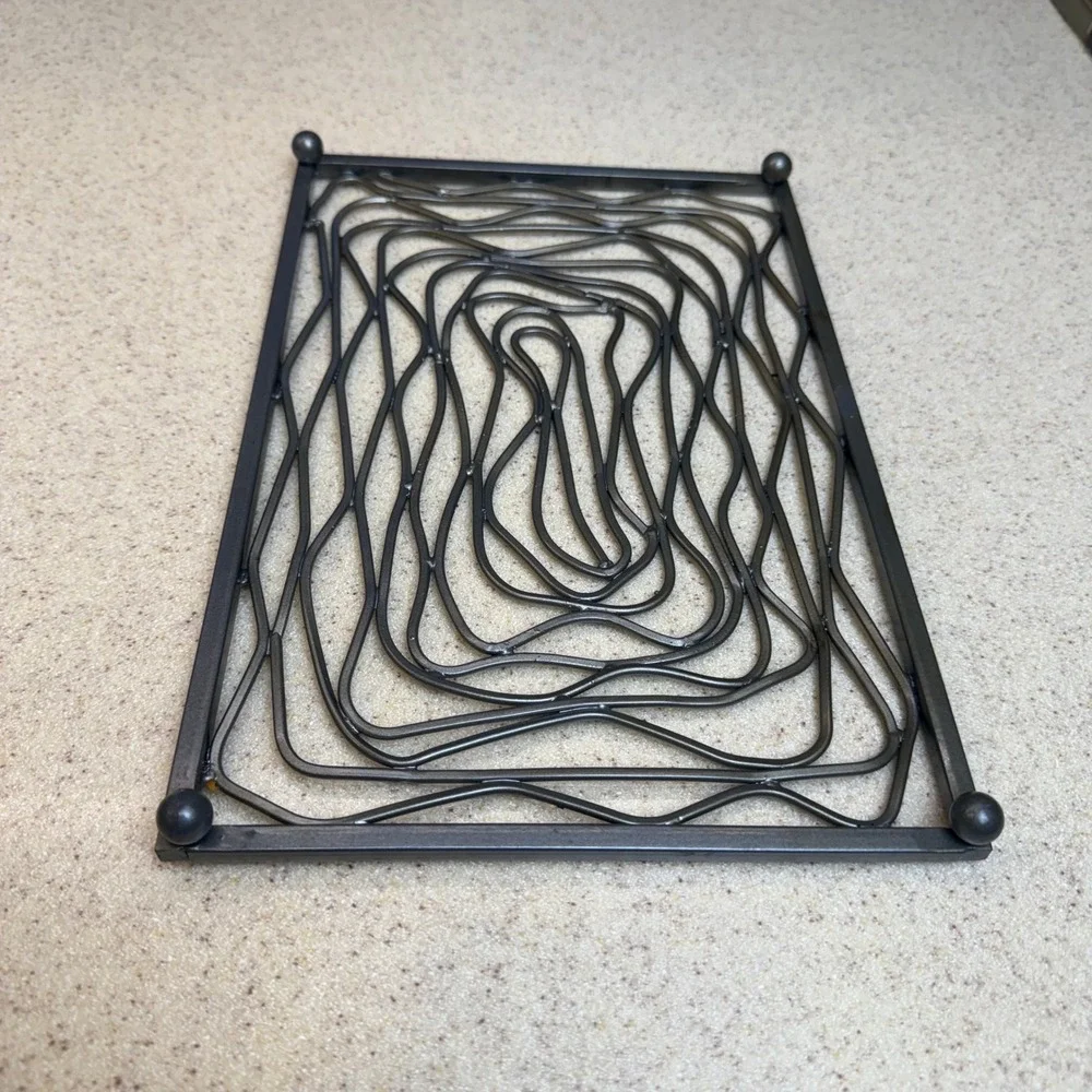 Industrial Welded Steel Swirl Metal Trivet Rectangular Hot Pad Gunmetal Gray
