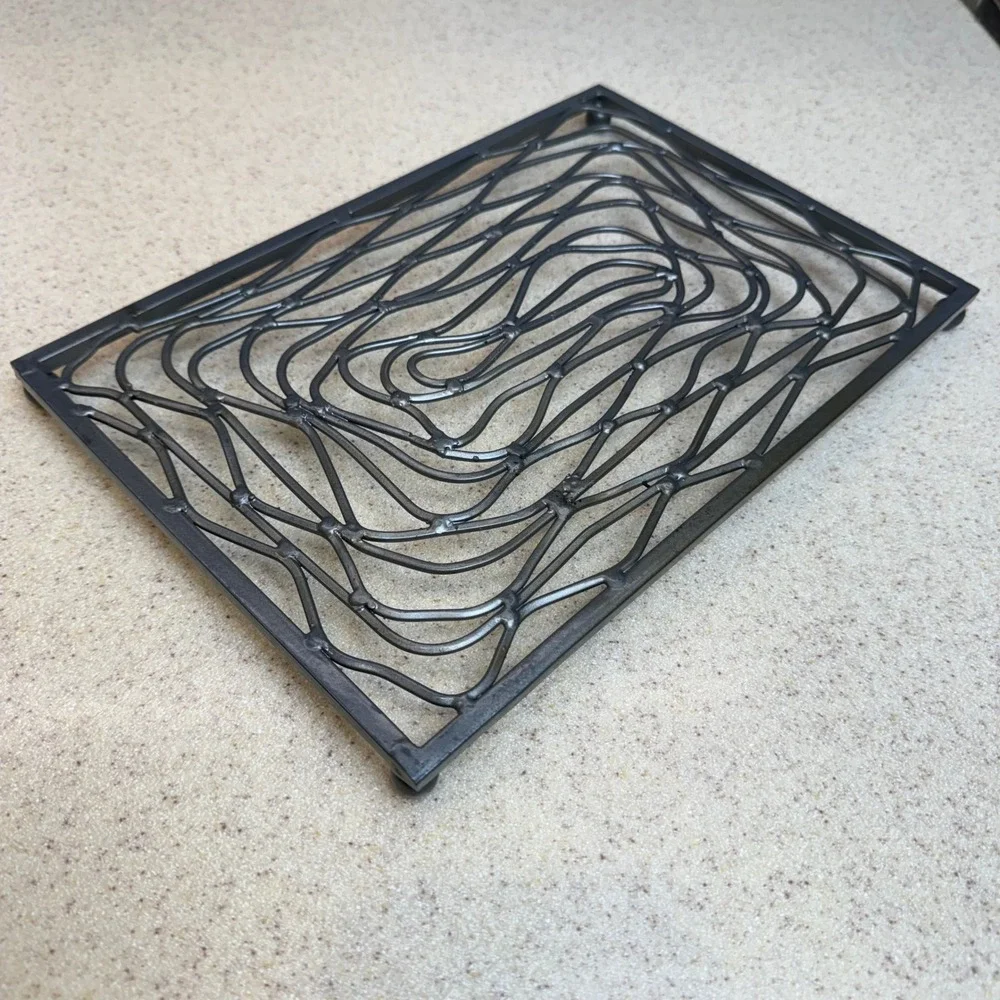 Industrial Welded Steel Swirl Metal Trivet Rectangular Hot Pad Gunmetal Gray