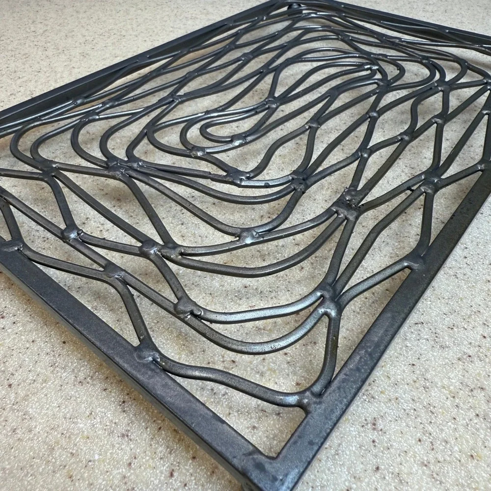 Industrial Welded Steel Swirl Metal Trivet Rectangular Hot Pad Gunmetal Gray