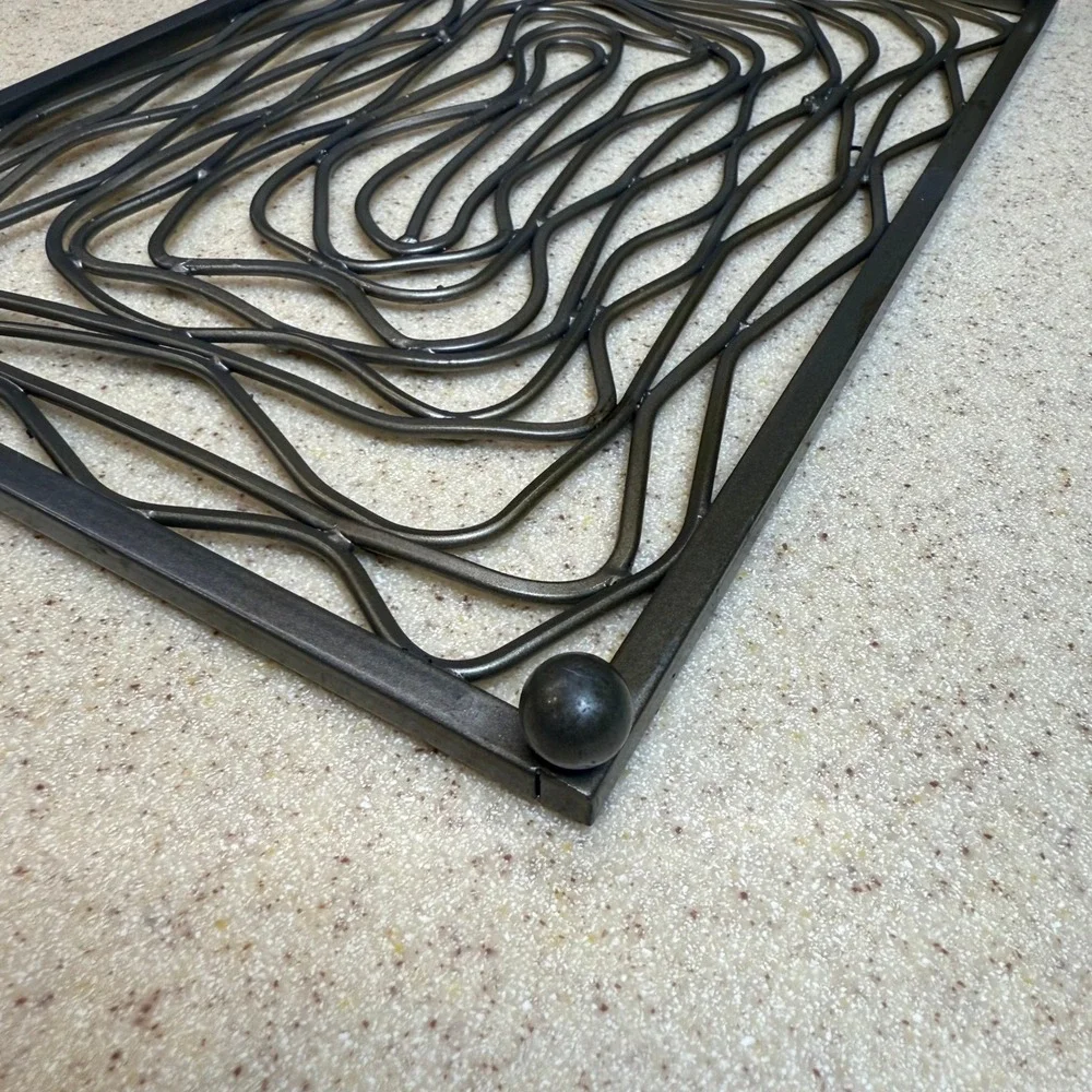 Industrial Welded Steel Swirl Metal Trivet Rectangular Hot Pad Gunmetal Gray