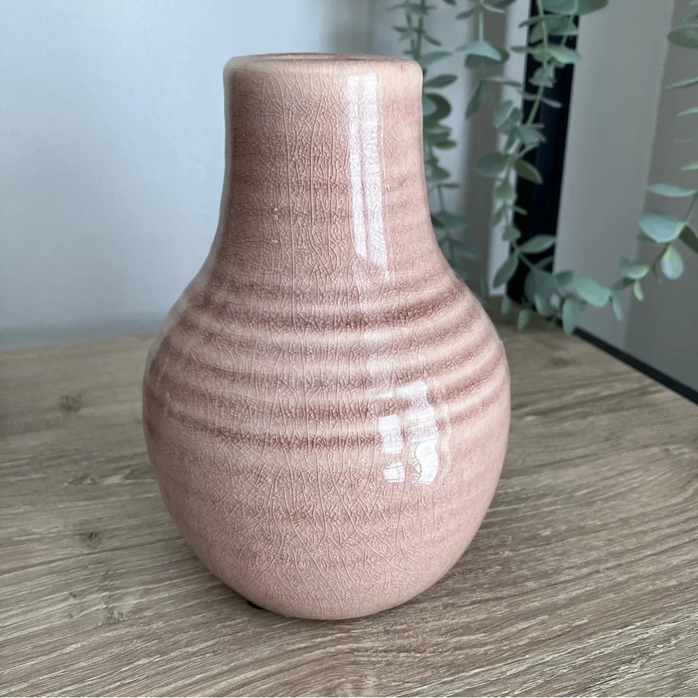 Crate & Barrel Patine Bud Vase Set Of 2 Gray Pink Flower Ceramic Home Decor