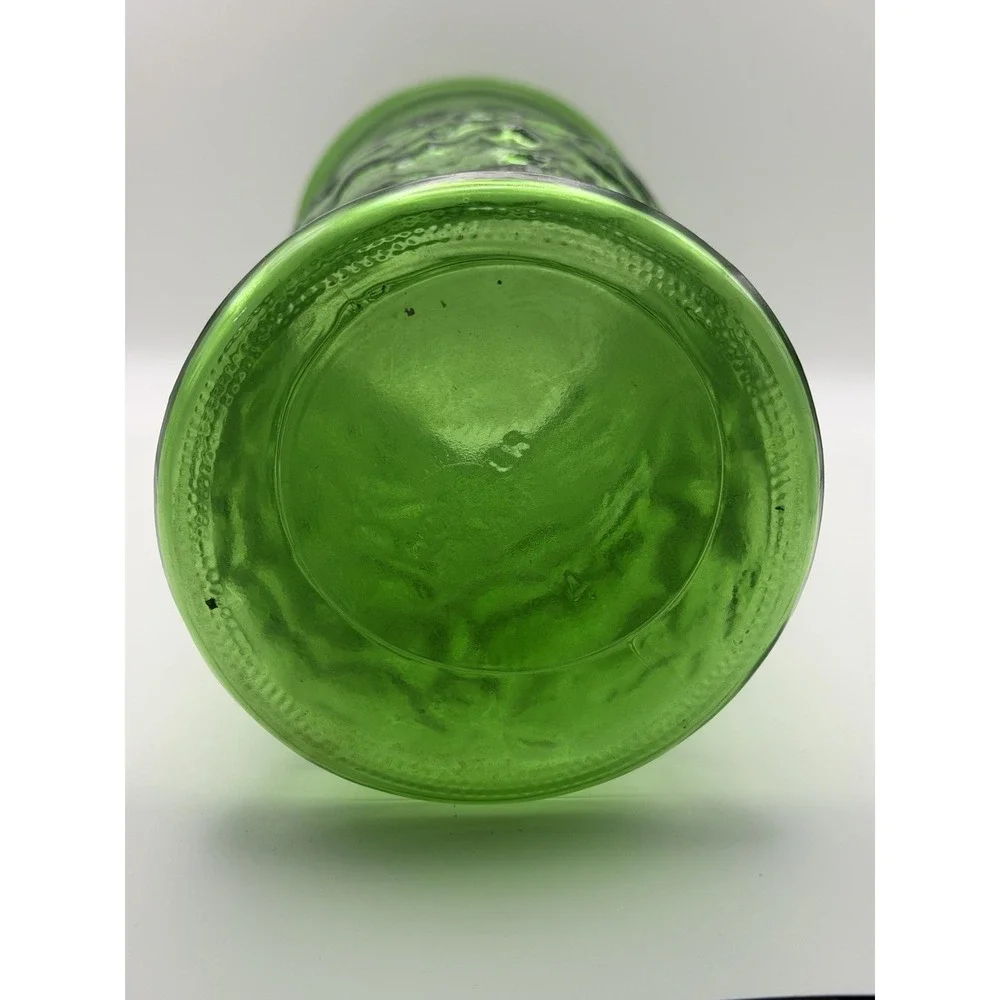 Vintage Art Glass Vase Green Lido Crinkle Tall Textured MCM 9.5