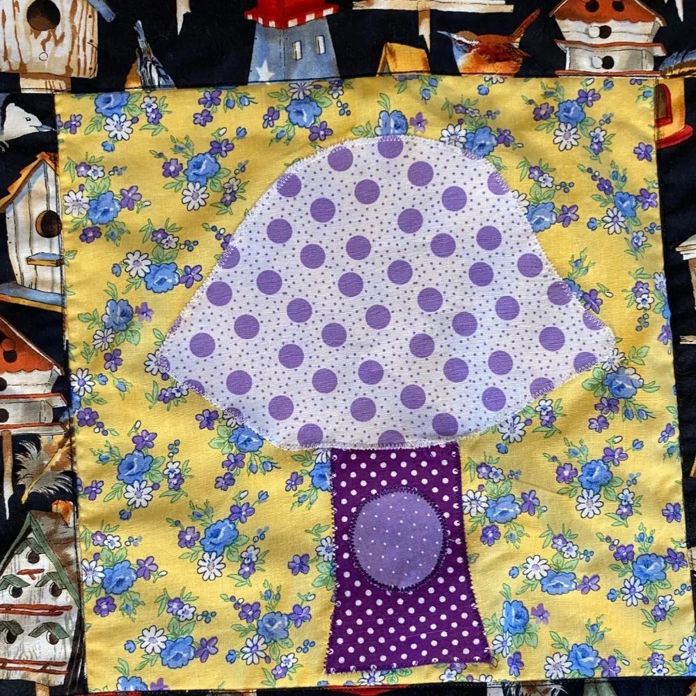 Birdhouses applique quilt wall‎ art embroidered polka dot floral 37x25