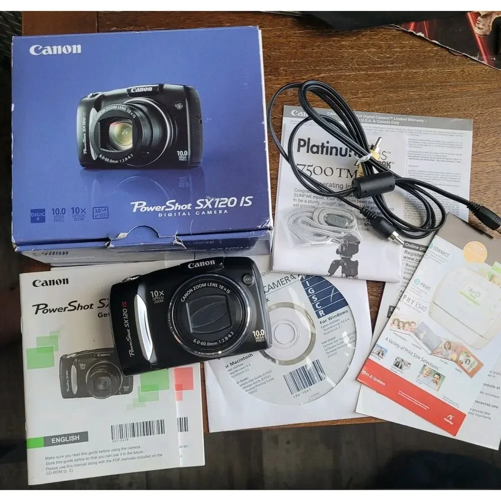 Canon PowerShot SX120 IS Digital Camera - Black - FOR PARTS - CIB Boxed