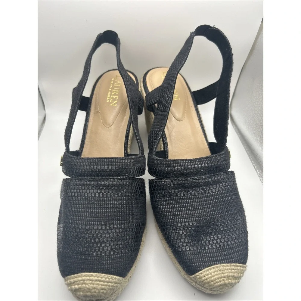 Lauren Ralph Lauren‎ Penelopie Espadrille Wedge Sandals Womens 10B Blue Leather