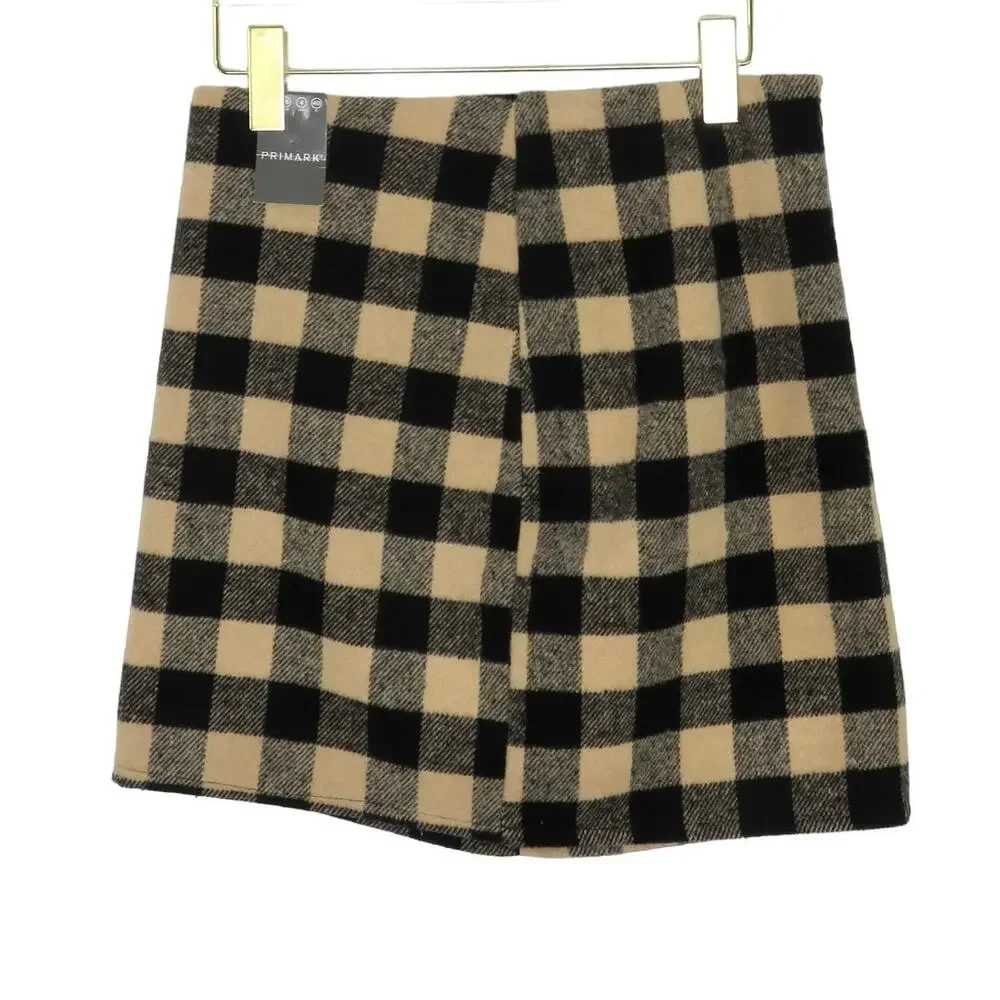 Primark Black & Cream Plaid Mini Skirt Preppy Twee Retro Small