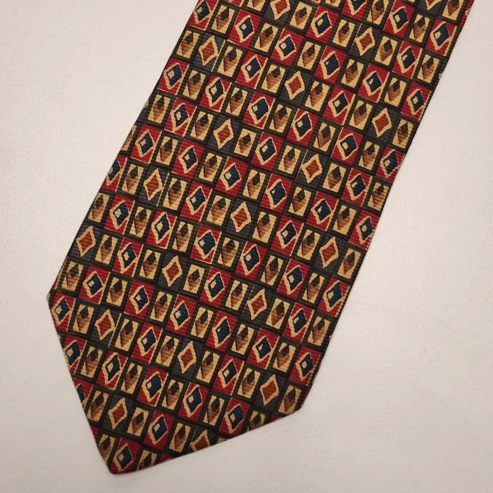 BROOKS BROTHERS Makers Mens 100% Silk Necktie USA‎ Designer Geometric