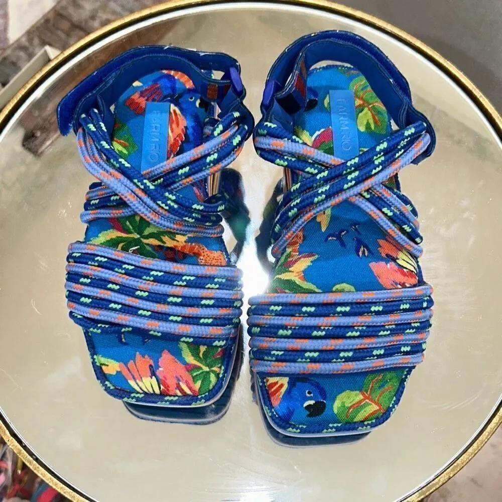 Farm Rio Macaw Platform Rainbow Sandals Women's Size 5 New Without Box