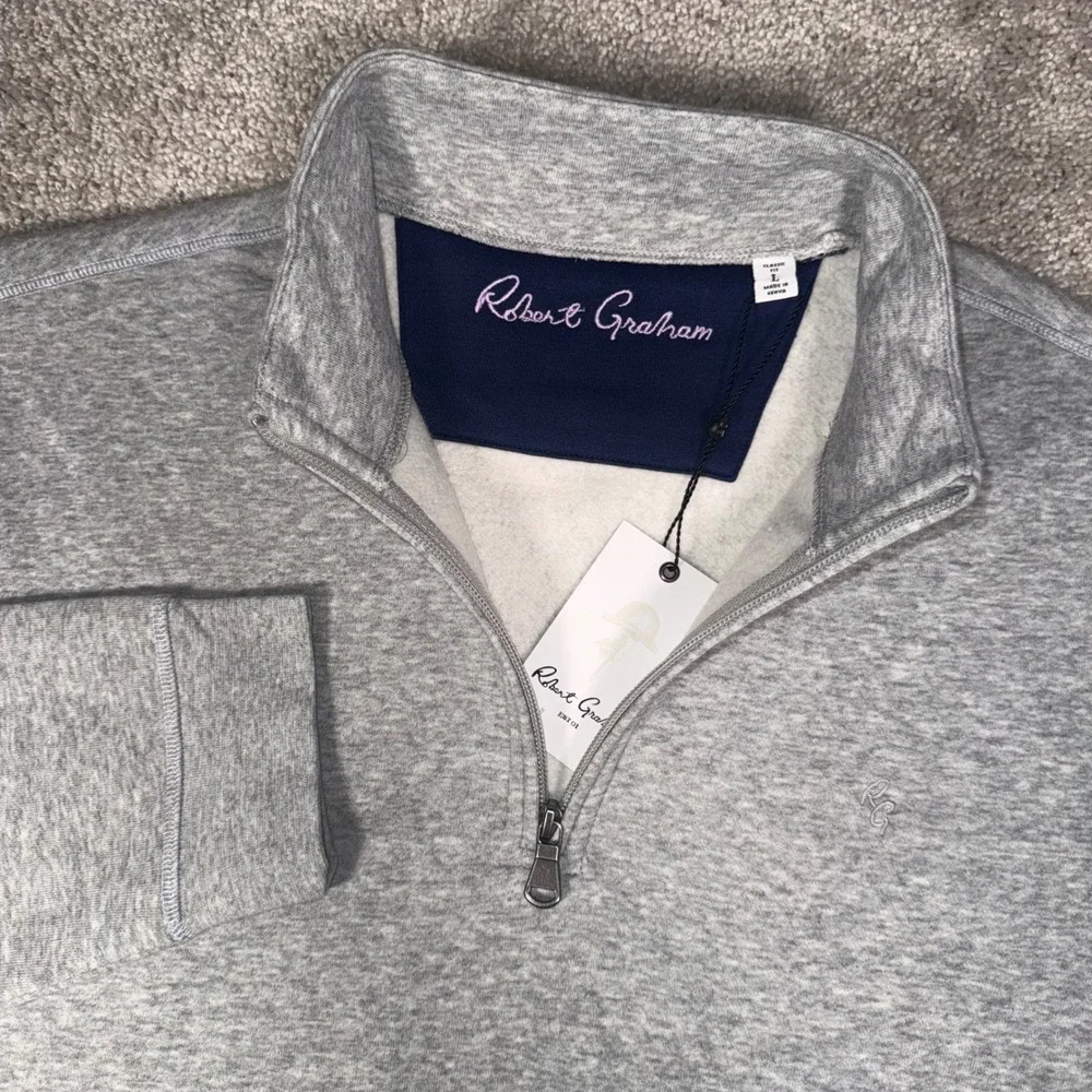 NWT Robert Graham‎ Men's L Fulham Quarter Zip Pullover Sweater Grey