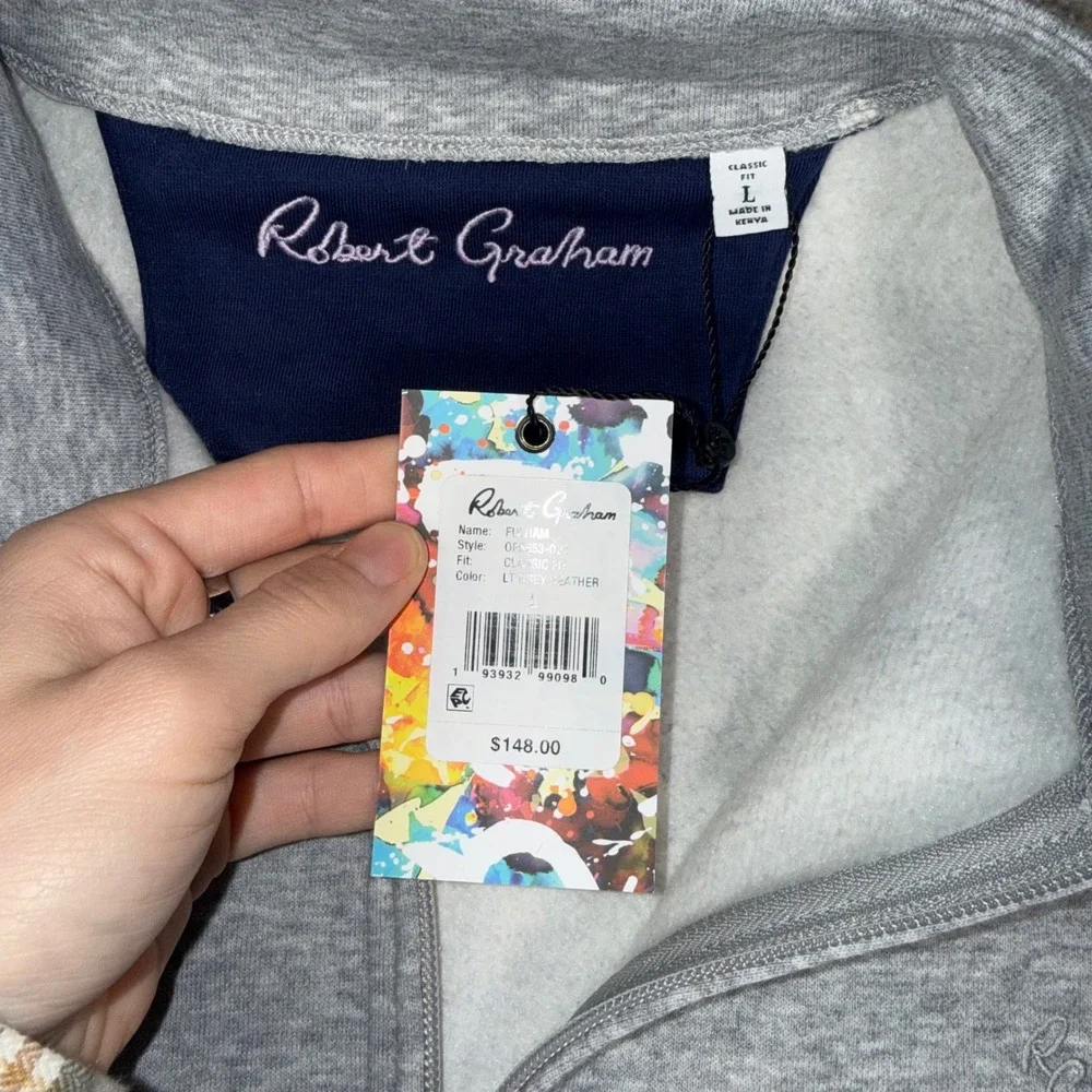 NWT Robert Graham‎ Men's L Fulham Quarter Zip Pullover Sweater Grey