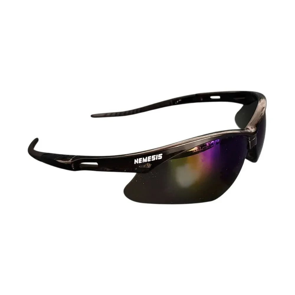 Nemesis Polished Black Gray Lens Sport Wrap Mens Biker Safety Sunglasses
