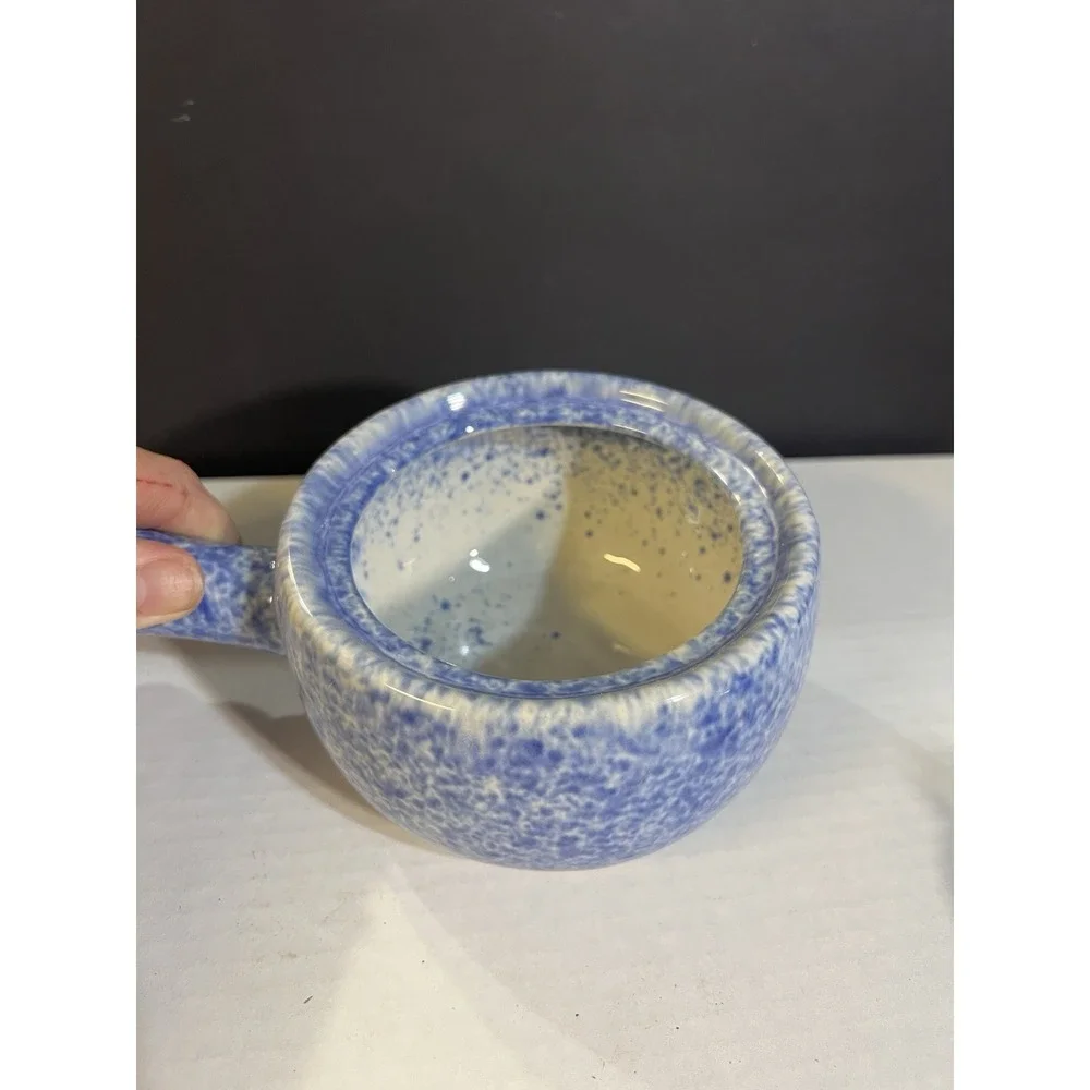 Vintage Blue Speckled Stoneware‎ Soup Pot With Lid & Handle 4.5T x 7.5L (2081)