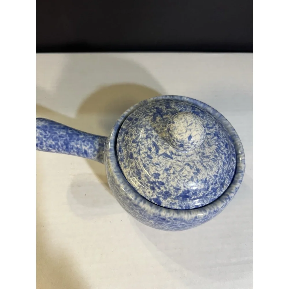 Vintage Blue Speckled Stoneware‎ Soup Pot With Lid & Handle 4.5T x 7.5L (2081)