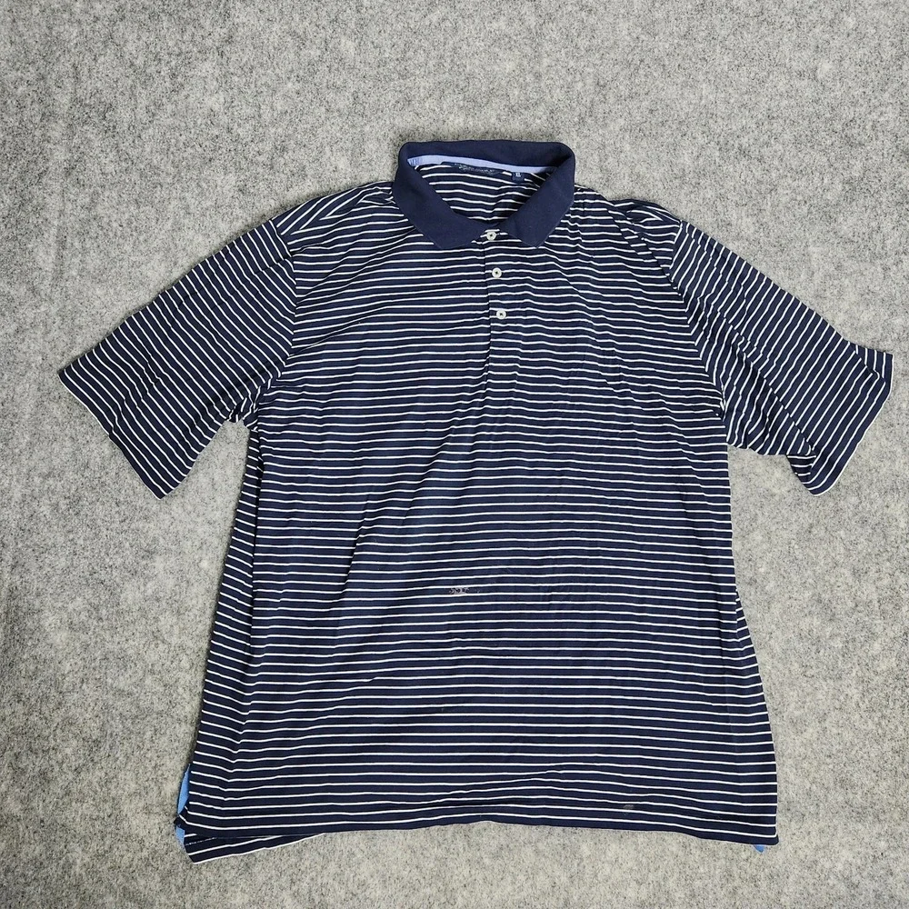 Polo Golf Ralph‎ Lauren Shirt Men XL Blue White Striped Short Sleeve Defect