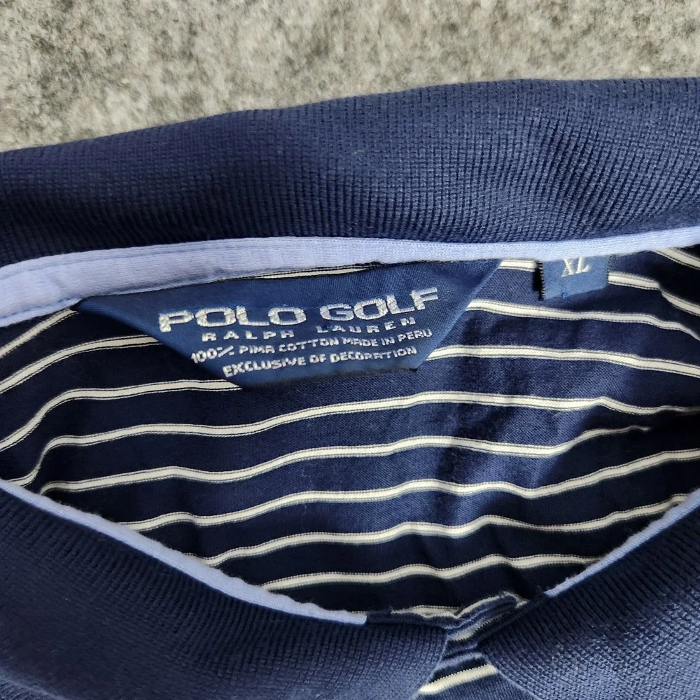 Polo Golf Ralph‎ Lauren Shirt Men XL Blue White Striped Short Sleeve Defect