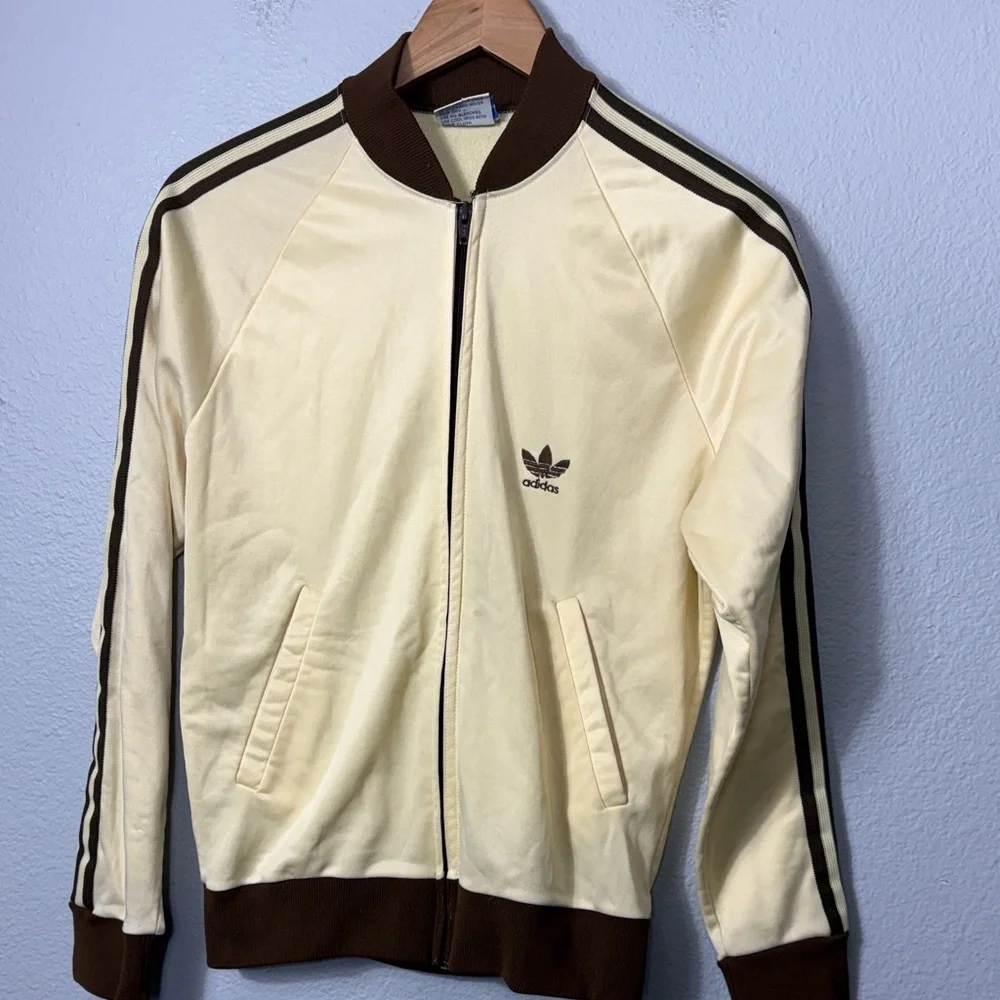 Vintage 80's Adidas Cream and‎ Brown Bomber Jacket