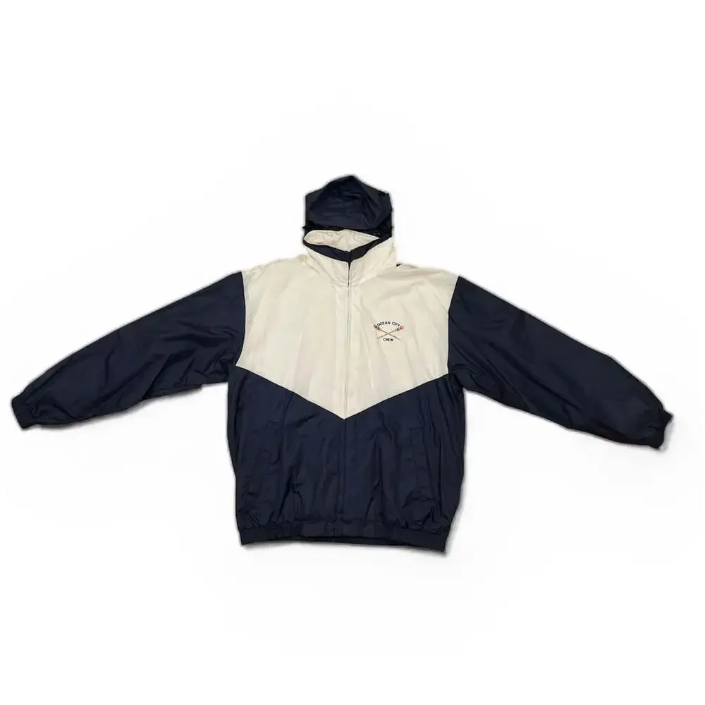Vintage Acadia Ocean City Crew Windbreaker Jacket, Navy Blue/Cream - Size XL