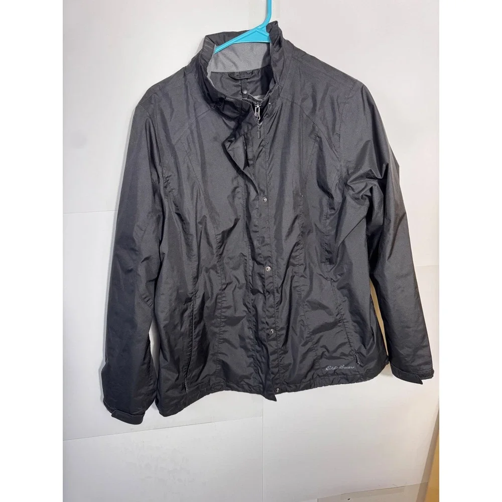 Eddie Bauer Windbreaker Rain Jacket Women XL Black Lightweight Full Zip Gorpcore