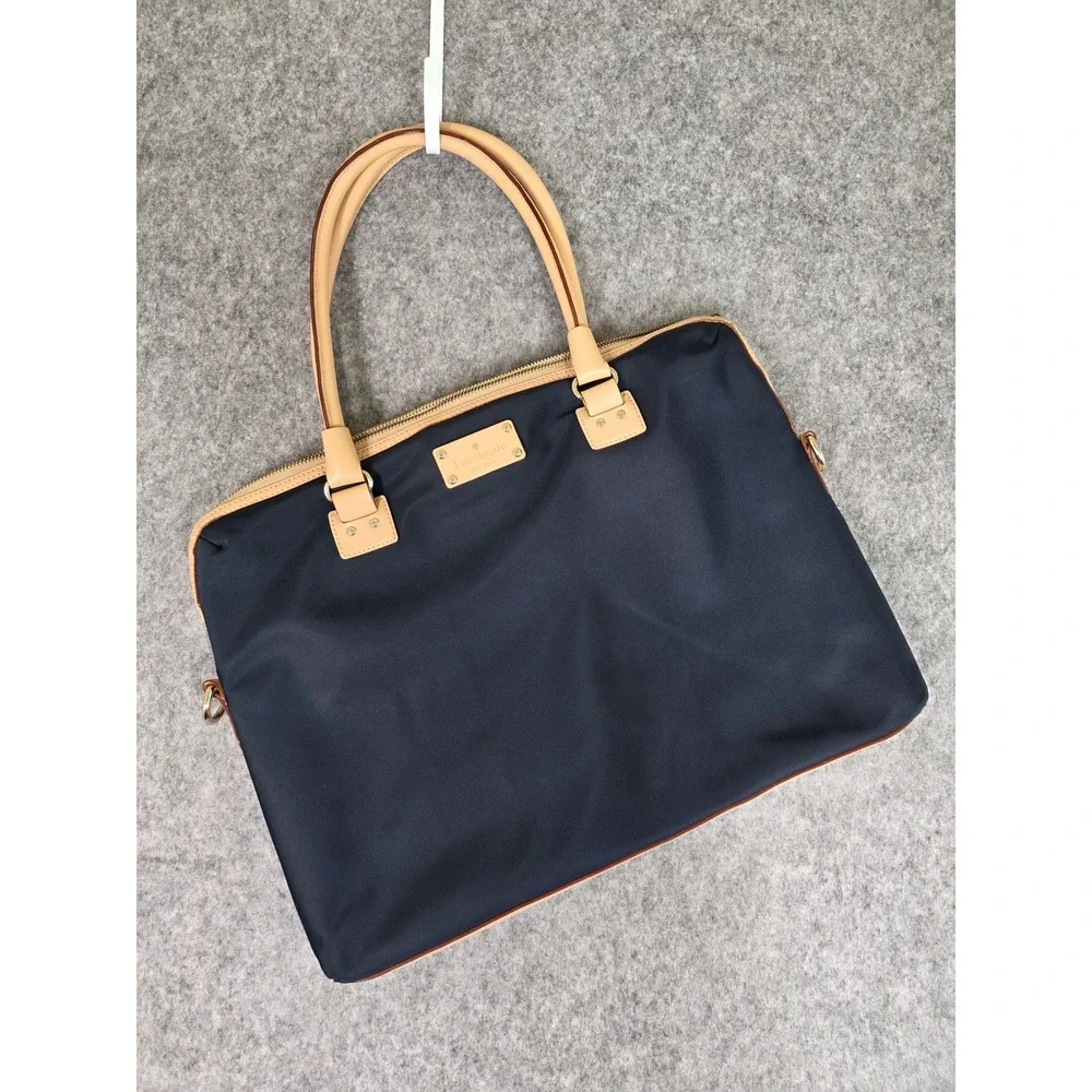 Kate Spade Kennedy Park Calista Laptop Bag Navy Blue Nylon Leather Trim Lined