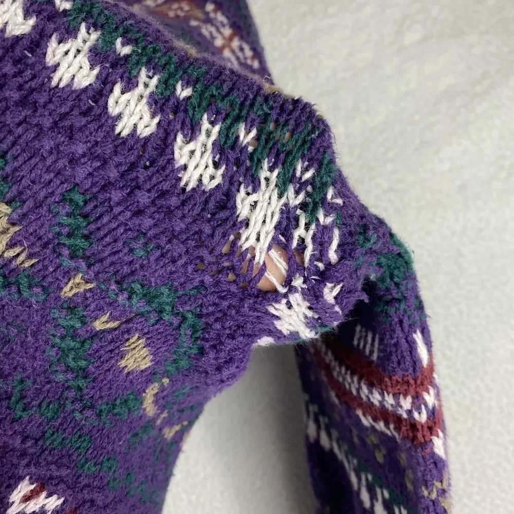 Vintage Eddie Bauer Sweater‎ Mens Size L Purple Geometric Nordic Pullover *READ*
