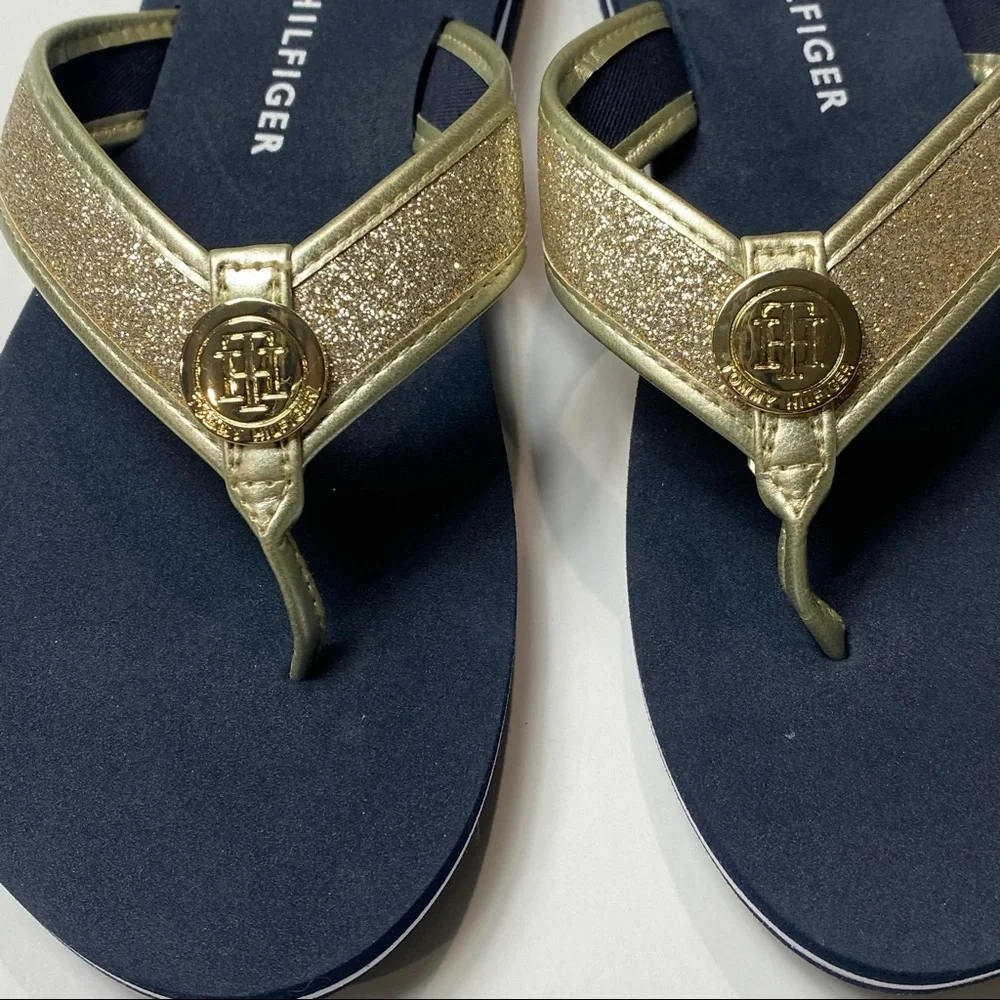 Tommy Hilfiger Gold Flip Flop Sandals NEW!!