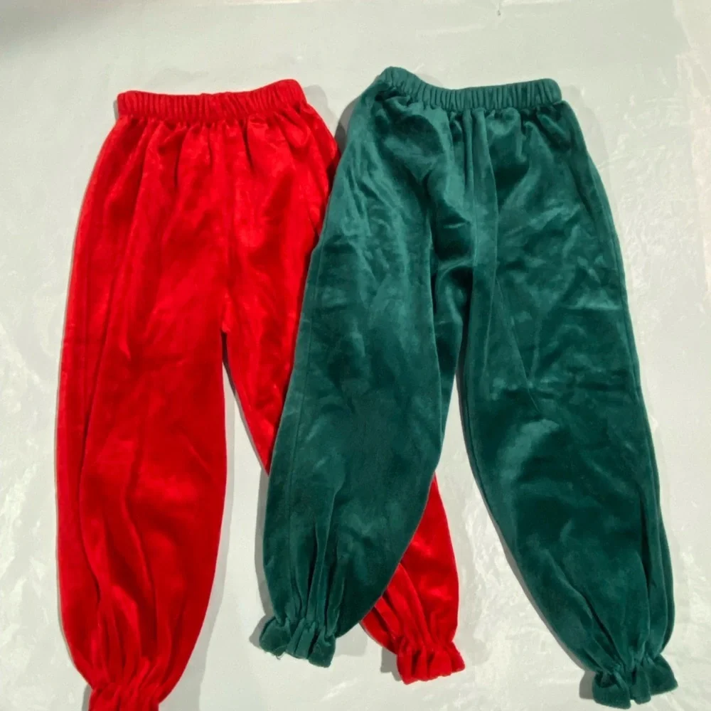 White Top with Green and Red Pants Set